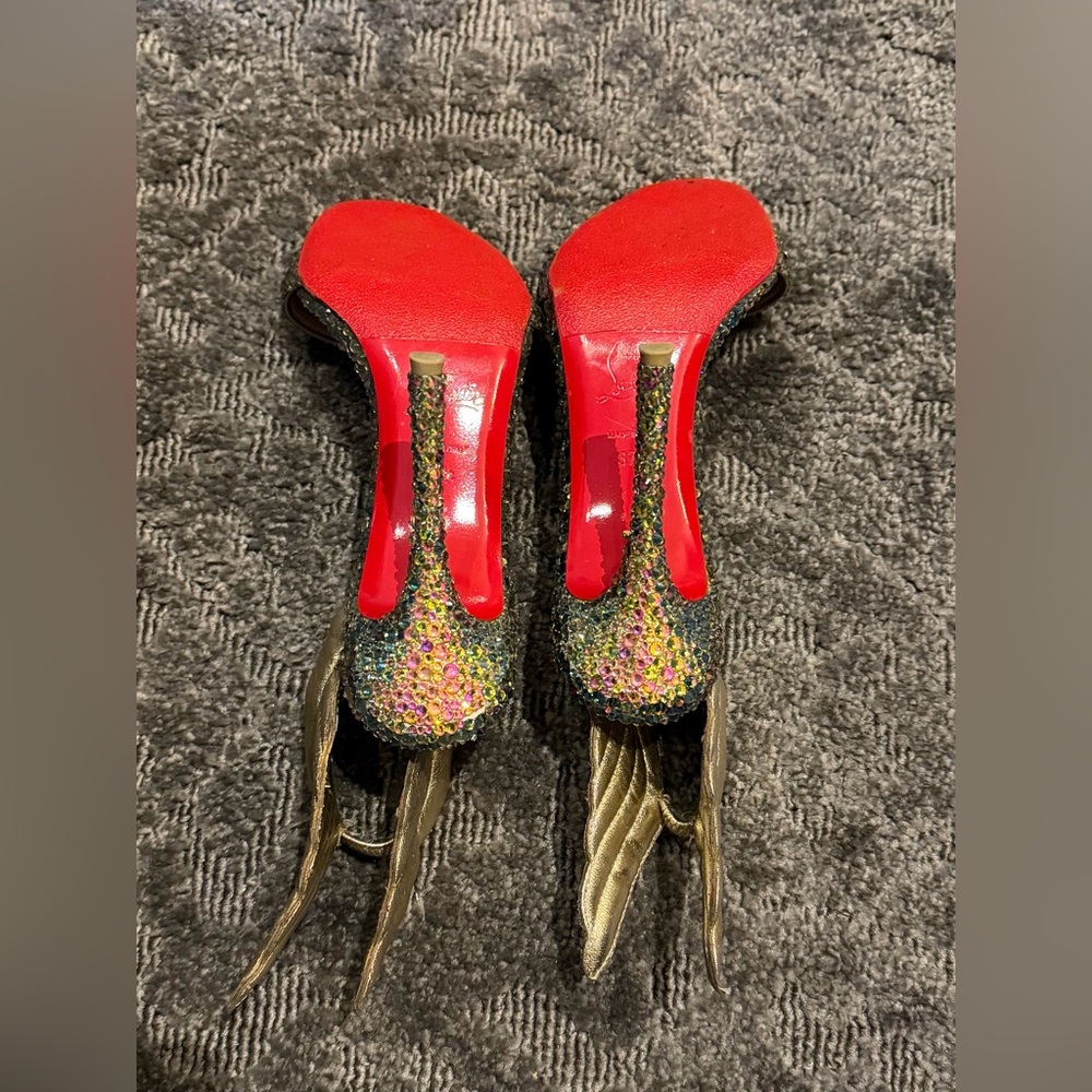 Christian Louboutin Gold and Crystal Winged Heels - Picture 7 of 8